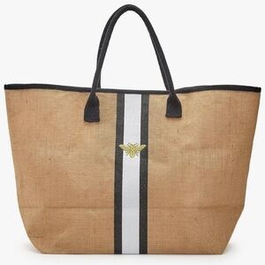 Golden Bee Large Jute Tote Bag in Black